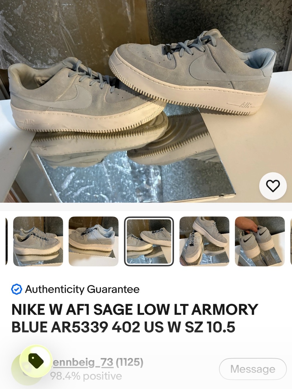 NIKE W AF1 SAGE LOW LT ARMORY BLUE AR5339 402 US W SZ 10.5 - Picture 2 of 8